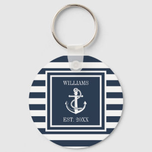 Familjens Namn-flottans blåstripe Nautical Boat An Nyckelring