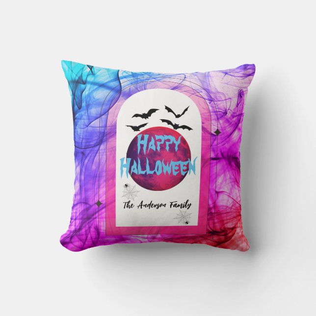 Familjens Namn Lila Rosa Modern Happy halloween Kudde (Framsida)