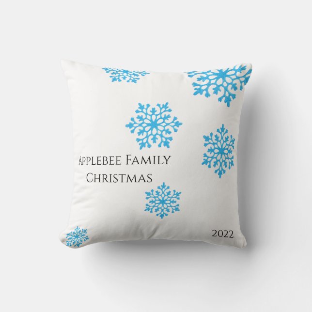 Familjens namn moderna glittblåsnowflake kudde (Framsida)