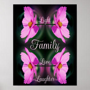 Familjens Rosa Flower Abstrakt Inspirational Ord Poster
