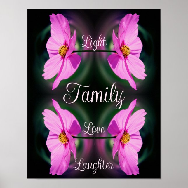 Familjens Rosa Flower Abstrakt Inspirational Ord Poster (Framsidan)