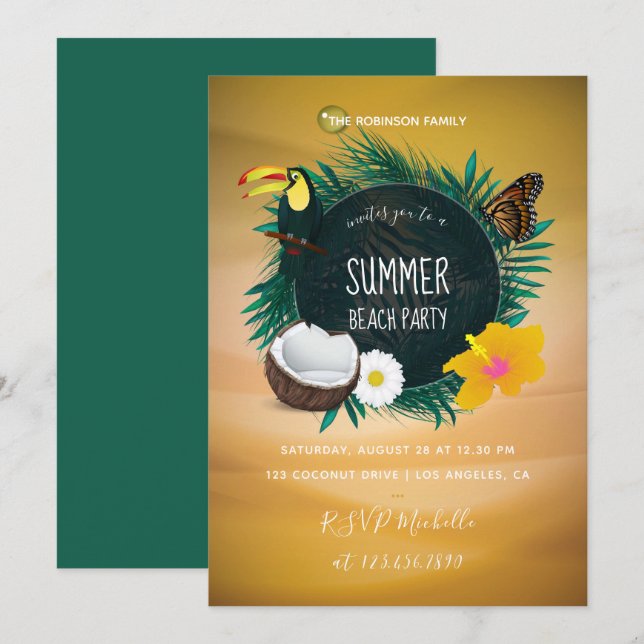 Familjens sommarlov strandfest inbjudan (Fram/baksida)