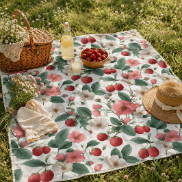 Familjens sommarpicknick jordgubbsblomma fleecefilt