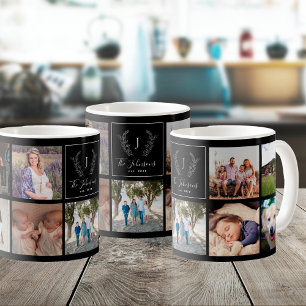 Familjens svartvitt och vita monogrammet kaffemugg