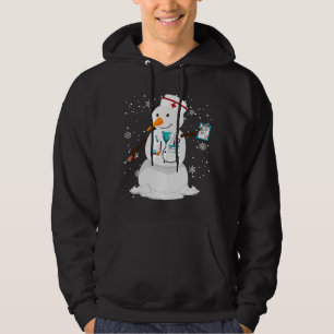 Familjens vintersjuksköterska i snögubbe julgran hoodie