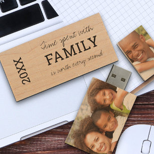 Familjeoffert och Photo Bild-lagring Trä USB-minne