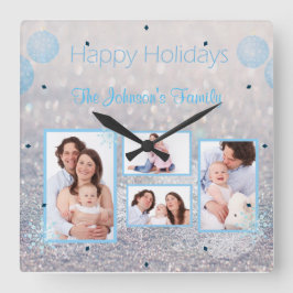FamiljepHOTO-julen Snowy Fyrkantig Klocka