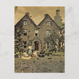 Familjepicknick Gammalt Landshus Foto Vintage  Vykort