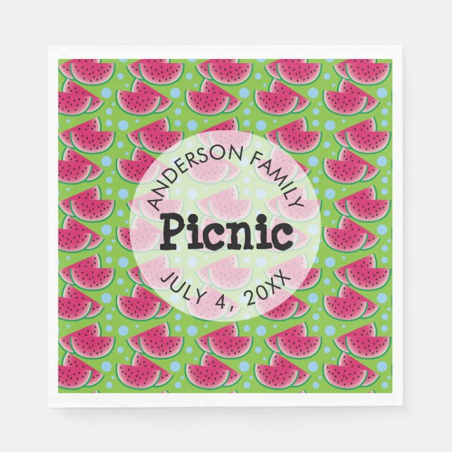 Familjepicknick Vattenmelon Mönster Pappersservett (Framsidan)