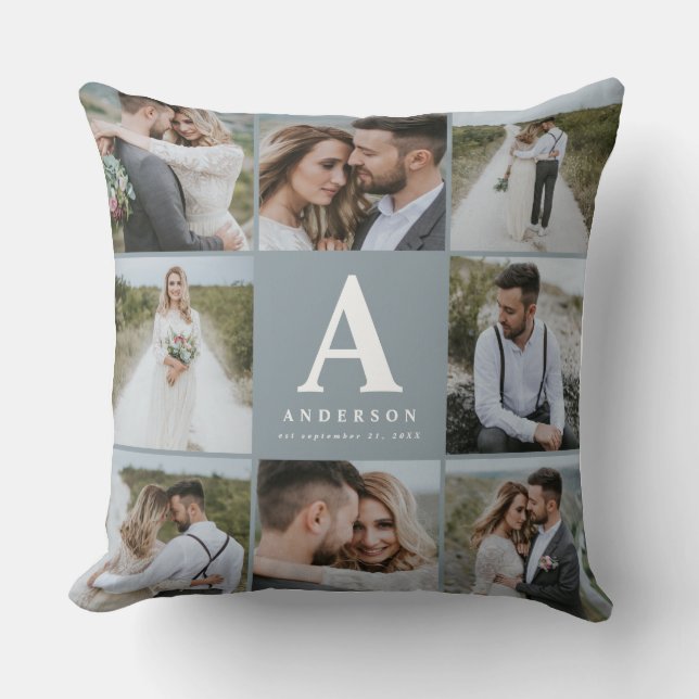 Familjepresenter för multifoto-monogram bröllop kudde (Framsida)