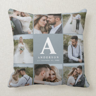 Familjepresenter för multifoto-monogram bröllop kudde
