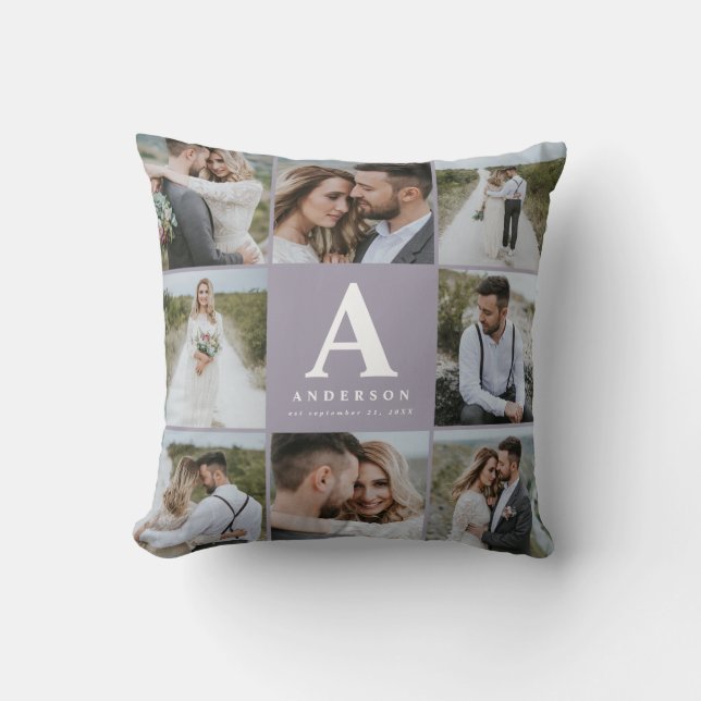 Familjepresenter för multifoto-monogram bröllop kudde (Framsida)