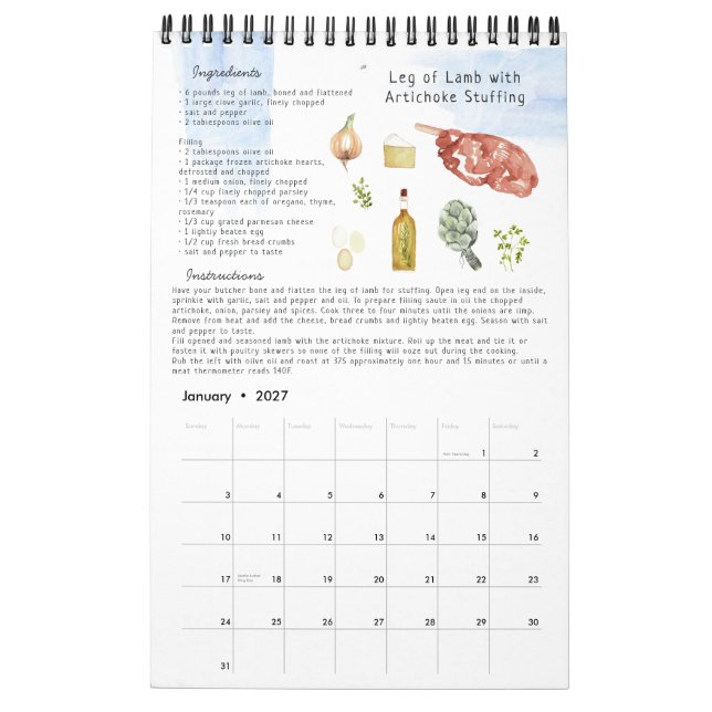 Familjerecept Arvstecken | Akvarell  Kalender (Jan 2027)