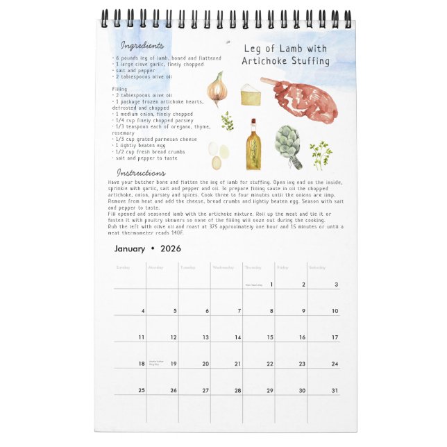 Familjerecept Heirloom Keepsaké | Vattenfärg Kalender (Jan 2026)