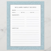 Familjereceptsida | Vintage Blå Blommig