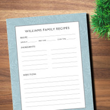 Familjereceptsida | Vintage Blå Blommig