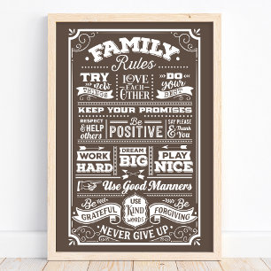 Familjeregler Roliga husregler Typografi Affisch