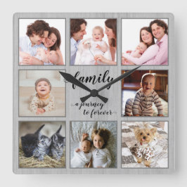 Familjeresa till Forever Rustic Photo Collage Fyrkantig Klocka