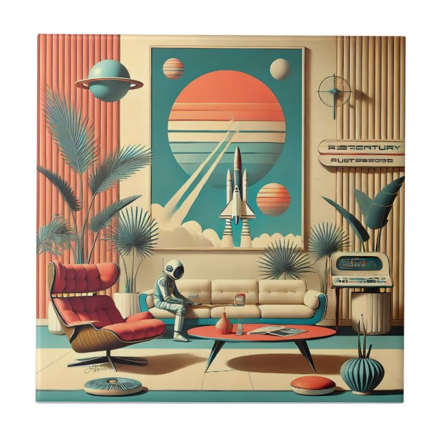 Familjerum för atomFuturistiska Florida Space Age Kakelplatta (Framsidan)