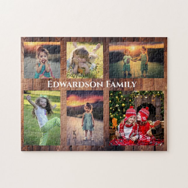 Familjesamlingar 6 foton och familjen namn pussel (Horisontell)