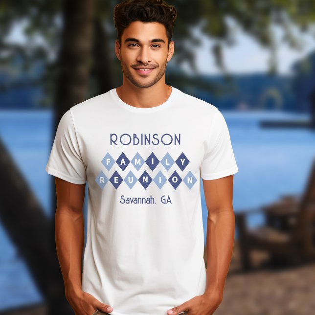 Familjesammankomst Anpassade Namn Datum Plats Blå  T Shirt (Family Reunion Custom Names Date Location Blue Fun T-Shirt)