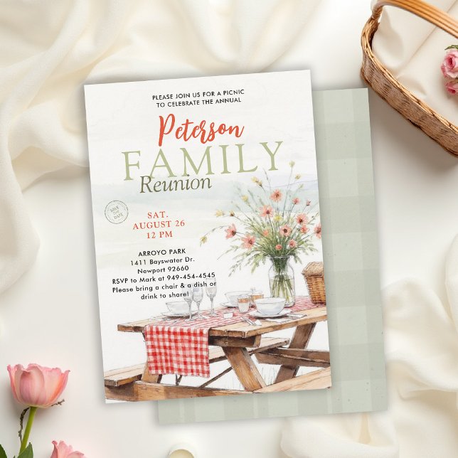 Familjesammankomst Picknick Utomhus Vilda blommor  Inbjudningar (family reunion invitation card summer picnic park potluck outdoor gathering modern card template)