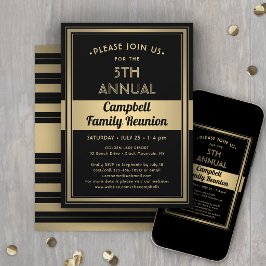 Familjesammankomst Stilig Typografi Svart och Guld Inbjudningar