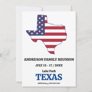 Familjesammankomst 🎉 Texas Statskarta USA:s flagg Inbjudningar