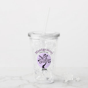 Familjesammanträffande Trendig Lila Träd Konstverk Take Away Mugg