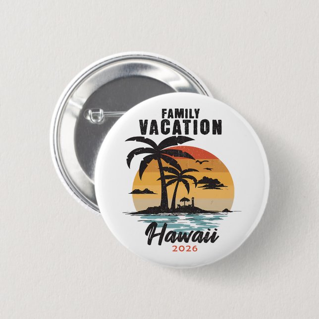 Familjesemester Hawaii 2026 Tropisk Knapp (Framsida & baksida)