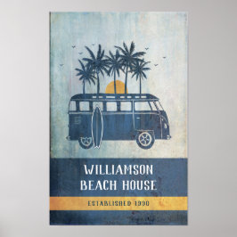 Familjesommarstuga Retro Van Monogrammed Poster