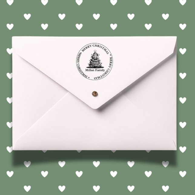 Familjetema Julgran Självfärgande Stämpel (Add laughter to your holiday gifts with a Christmas tree funny self-inking stamp. )