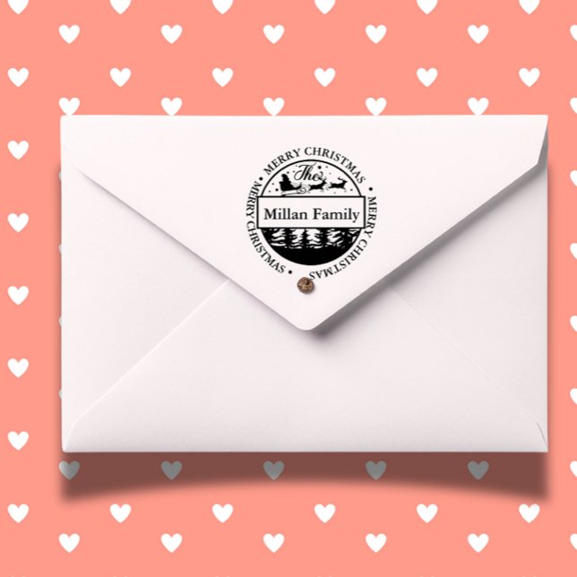 Familjetemat God jul Santa Självfärgande Stämpel (Celebrate the holidays with a Family Merry Christmas Santa theme self-inking stamp  )