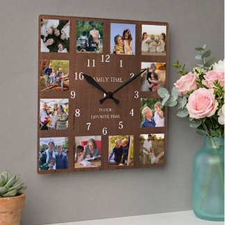 Familjetid Foto Collage Present till farfar och mo Fyrkantig Klocka