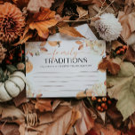 Familjetraditioner för små små små små små barn- o tilläggskort<br><div class="desc">Vi presenterar vårt "Little Pumpkin" Fall Baby Shower Family Traditions-höljeskort, designat för att få ett hjärtligt tryck på firande som är temat för hösten. Kortet har en charmerande pumprmotif och inbjudan gäster som sina favoritfamiljetraditioner och skapar en meningsfull keepy för den nya ankomsten. Med sin varma höst färger utformning och...</div>