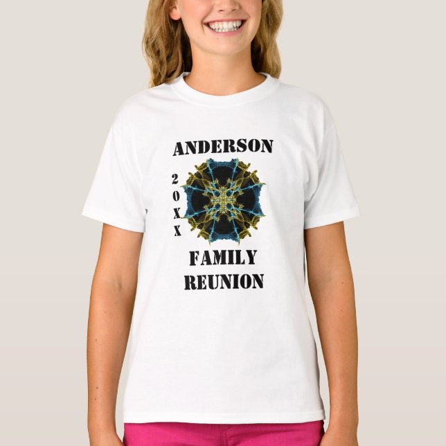 Familjeunik Kaleidoscope Guld Blue Reunion T Shirt (Framsida)