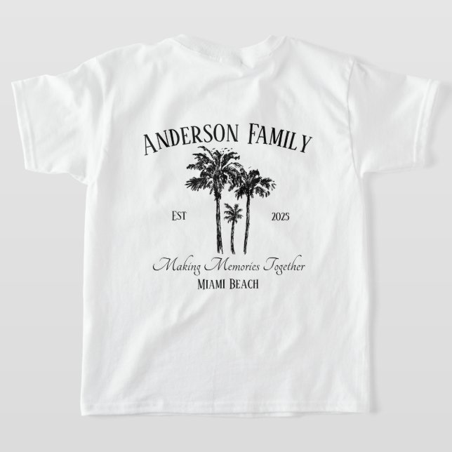 Familjeutflykt Palm Tree Retro Sommar T-Shirt (Laydown Baksida)