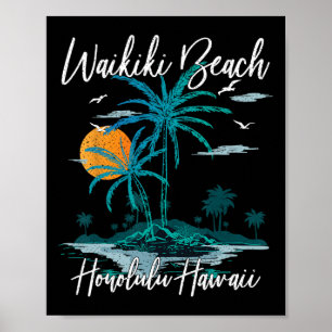 Familjeutflykt Retro solnedgång Honolulu Hawaii Wa Poster