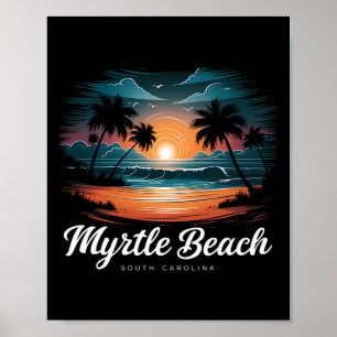 Familjeutflykt Retro solnedgång South Carolina Myr Poster