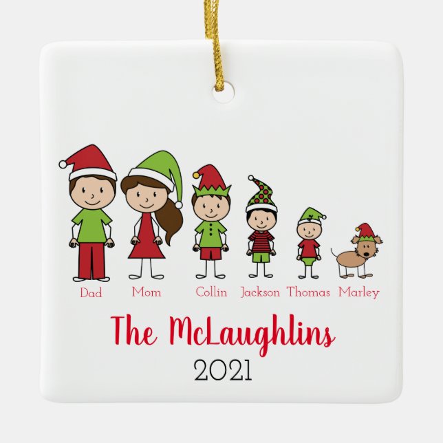 Familjeuttjänta jultecken med Hund Julgransprydnad Keramik (Framsida)