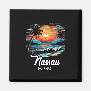Familjevacation Retro Sunset Bahamas Nau Magnet