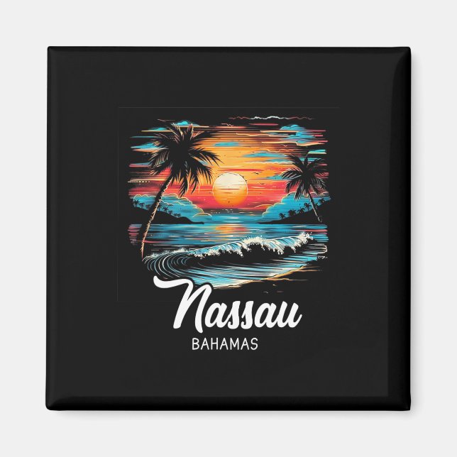 Familjevacation Retro Sunset Bahamas Nau Magnet (Framsidan)