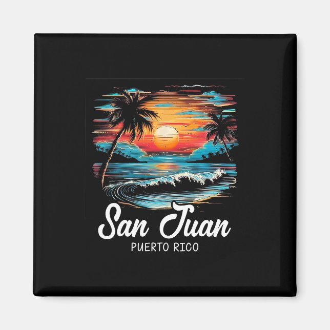 Familjevacation Retro Sunset Puerto Rico San Juan Magnet (Framsidan)