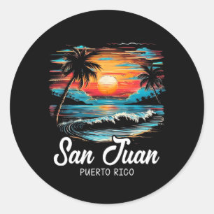 Familjevacation Retro Sunset Puerto Rico San Juan Runt Klistermärke