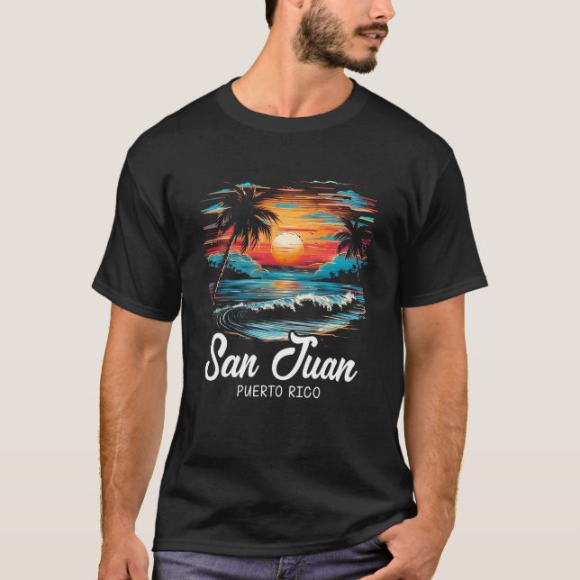 Familjevacation Retro Sunset Puerto Rico San Juan T Shirt (Framsida)