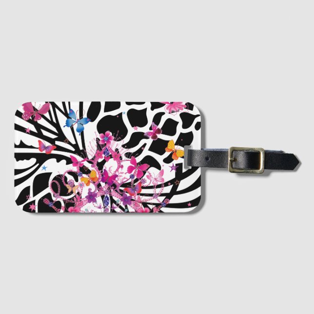 Familjevänliga svarta och vita söta Butterflies Bagagebricka (Framsida horisontal)