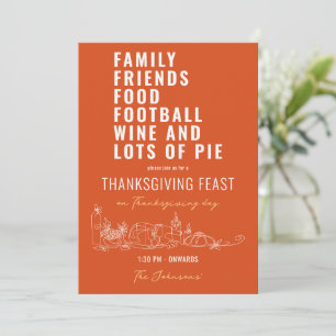 Familjevänner Food Football Vin Paj Thanksgiving Inbjudningar