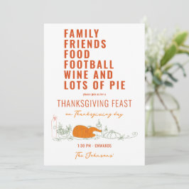 Familjevänner Food Football Vin Paj Thanksgiving Inbjudningar