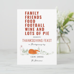 Familjevänner Food Football Vin Paj Thanksgiving Inbjudningar