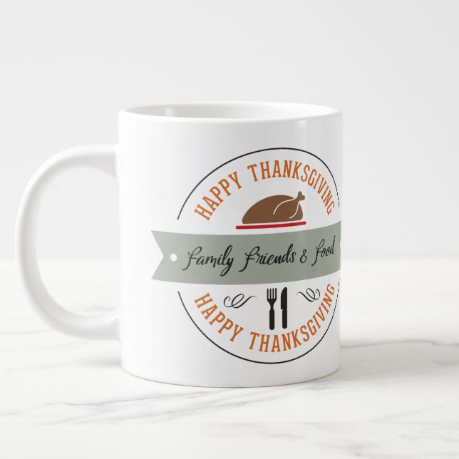 Familjevänner och mat, Thanksgiving tema Jumbo Mugg (Vänster)